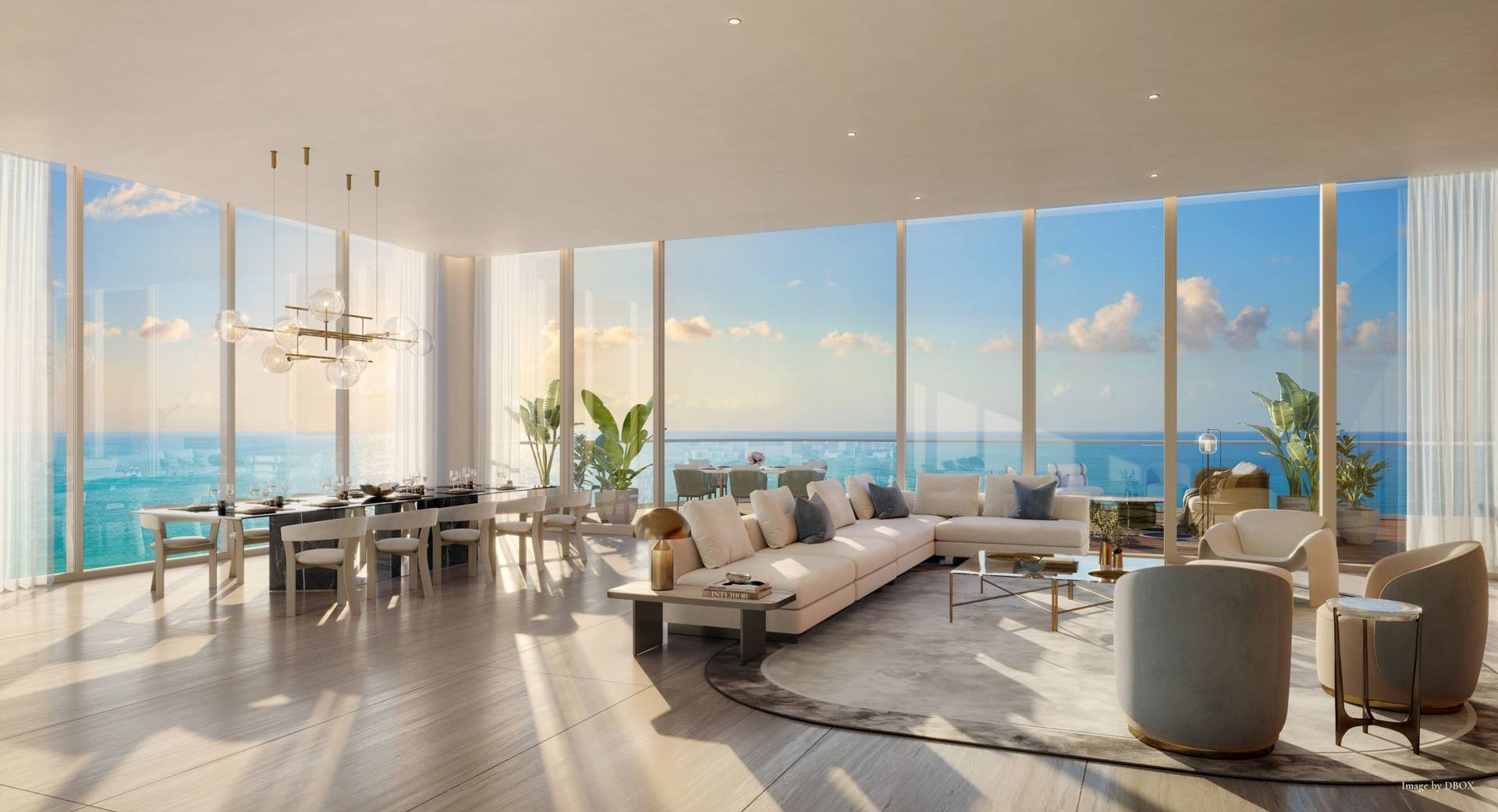 North corner residence living room — The St. Regis Residences, Sunny Isles Beach (artist rendering)