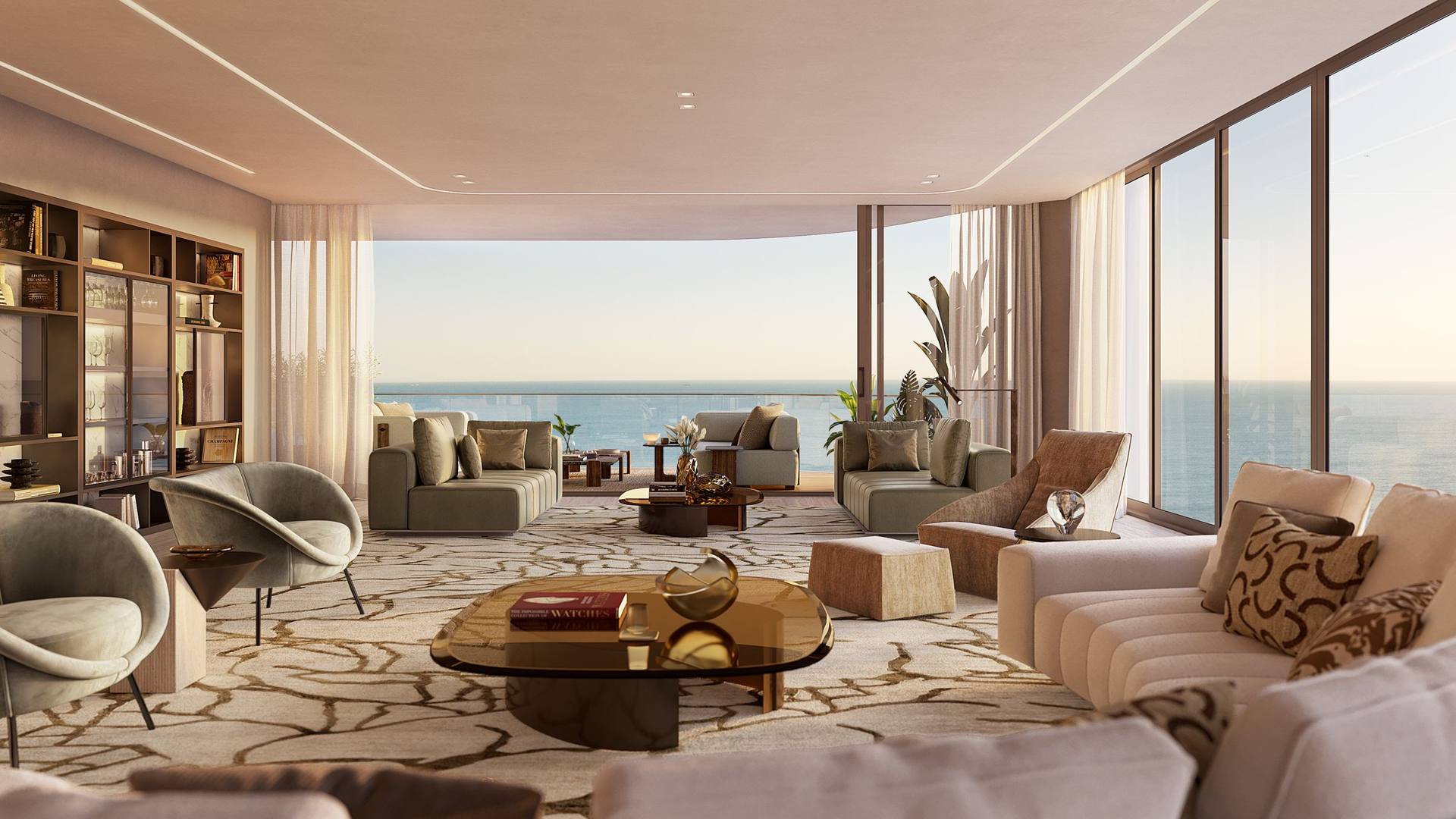 Living room, Residence 2203 — The St. Regis Residences, Sunny Isles Beach (artist rendering)